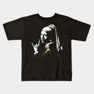 Metalhead Girl with a Pearl Earring Kids T-Shirt